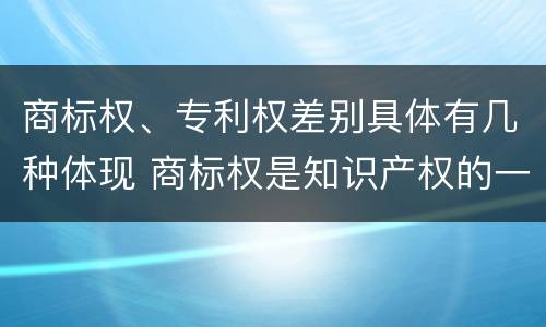 商标权、专利权差别具体有几种体现 商标权是知识产权的一种吗