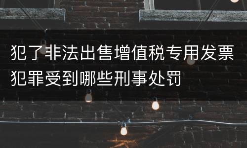 犯了非法出售增值税专用发票犯罪受到哪些刑事处罚