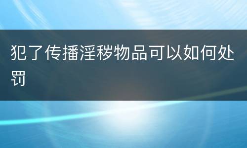 犯了传播淫秽物品可以如何处罚