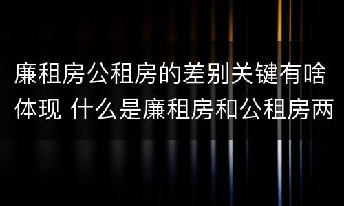 廉租房公租房的差别关键有啥体现 什么是廉租房和公租房两个有什么特点