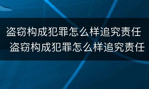 盗窃构成犯罪怎么样追究责任 盗窃构成犯罪怎么样追究责任的案例