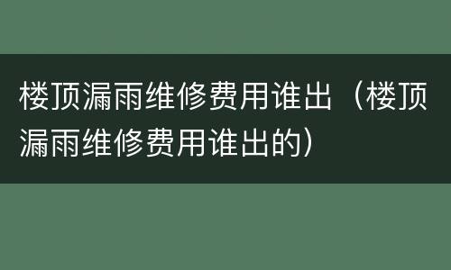楼顶漏雨维修费用谁出（楼顶漏雨维修费用谁出的）