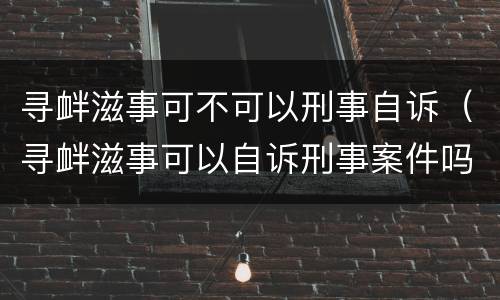 寻衅滋事可不可以刑事自诉（寻衅滋事可以自诉刑事案件吗）