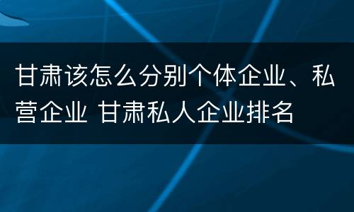 甘肃该怎么分别个体企业、私营企业 甘肃私人企业排名