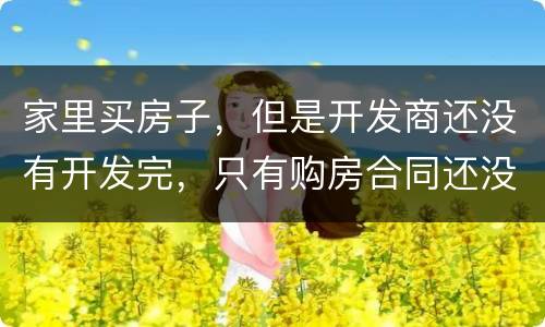家里买房子，但是开发商还没有开发完，只有购房合同还没给房产证可以买吗