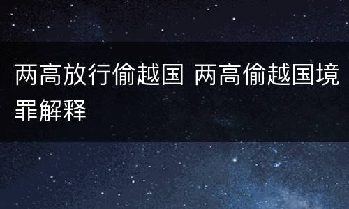 两高放行偷越国 两高偷越国境罪解释