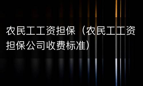 农民工工资担保(农民工工资担保公司收费标准)