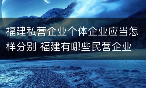 福建私营企业个体企业应当怎样分别 福建有哪些民营企业