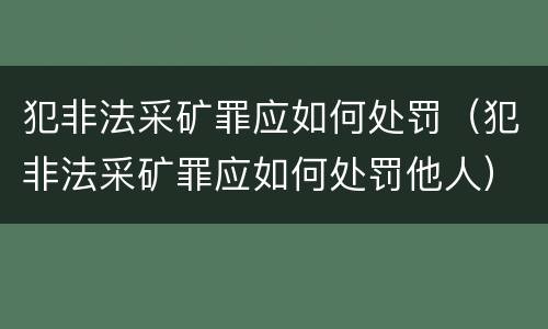 犯非法采矿罪应如何处罚（犯非法采矿罪应如何处罚他人）
