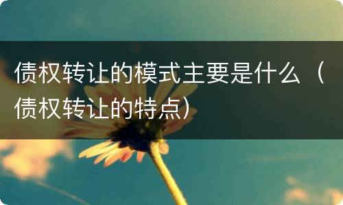 债权转让的模式主要是什么（债权转让的特点）
