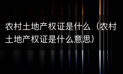 农村土地产权证是什么（农村土地产权证是什么意思）