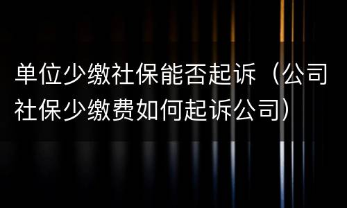 单位少缴社保能否起诉（公司社保少缴费如何起诉公司）