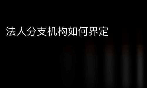 法人分支机构如何界定