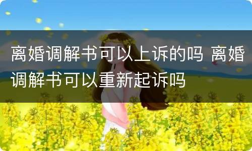 离婚调解书可以上诉的吗 离婚调解书可以重新起诉吗