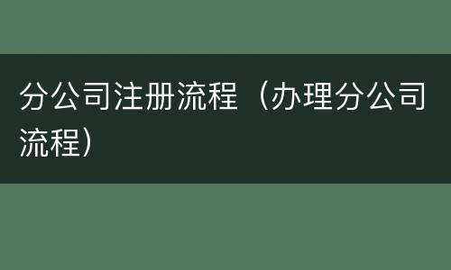 分公司注册流程（办理分公司流程）