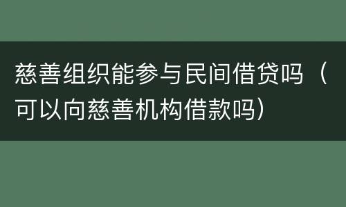 慈善组织能参与民间借贷吗（可以向慈善机构借款吗）