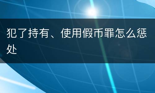 犯了持有、使用假币罪怎么惩处