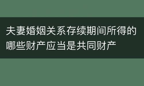 夫妻婚姻关系存续期间所得的哪些财产应当是共同财产