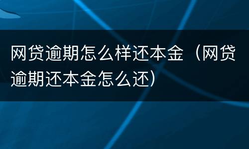 网贷逾期怎么样还本金（网贷逾期还本金怎么还）