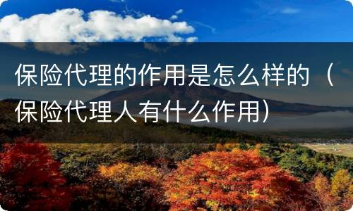 保险代理的作用是怎么样的（保险代理人有什么作用）
