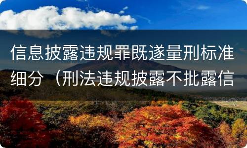 信息披露违规罪既遂量刑标准细分（刑法违规披露不批露信息罪）