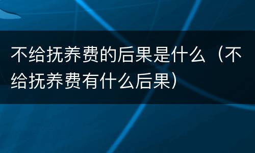 不给抚养费的后果是什么（不给抚养费有什么后果）