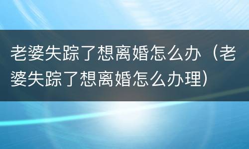 老婆失踪了想离婚怎么办（老婆失踪了想离婚怎么办理）