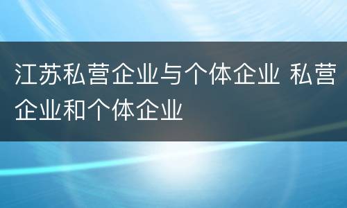 江苏私营企业与个体企业 私营企业和个体企业