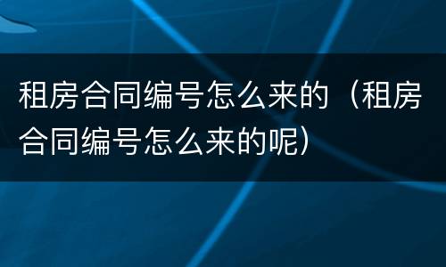 租房合同编号怎么来的（租房合同编号怎么来的呢）