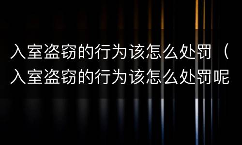 入室盗窃的行为该怎么处罚（入室盗窃的行为该怎么处罚呢）
