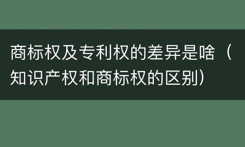 商标权及专利权的差异是啥（知识产权和商标权的区别）