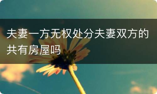 夫妻一方无权处分夫妻双方的共有房屋吗