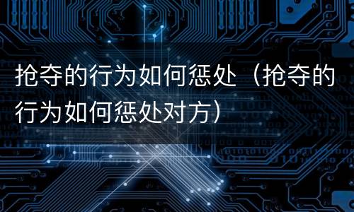 抢夺的行为如何惩处（抢夺的行为如何惩处对方）