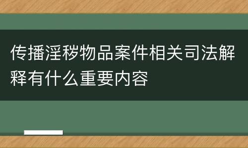 传播淫秽物品案件相关司法解释有什么重要内容