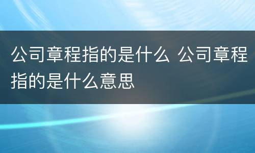 公司章程指的是什么 公司章程指的是什么意思