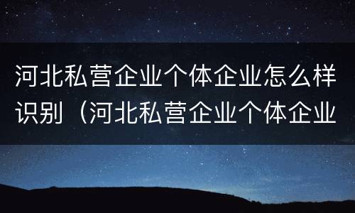 河北私营企业个体企业怎么样识别（河北私营企业个体企业怎么样识别真假）