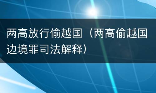 两高放行偷越国（两高偷越国边境罪司法解释）