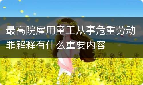 最高院雇用童工从事危重劳动罪解释有什么重要内容