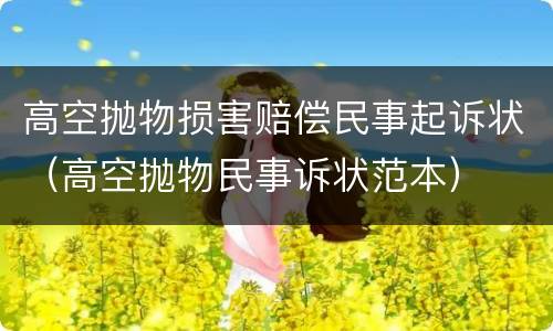 高空抛物损害赔偿民事起诉状（高空抛物民事诉状范本）