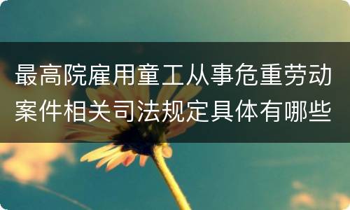 最高院雇用童工从事危重劳动案件相关司法规定具体有哪些内容