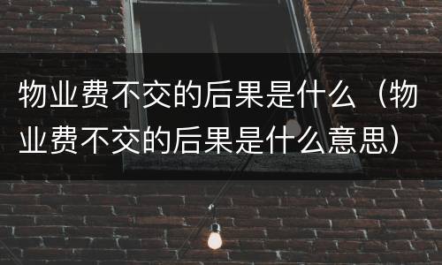 物业费不交的后果是什么（物业费不交的后果是什么意思）