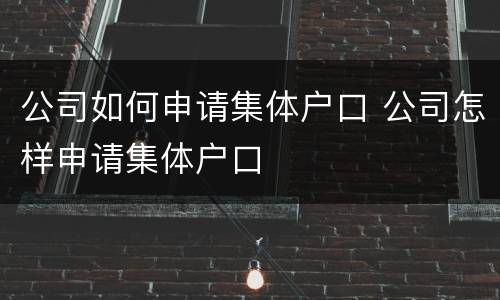 公司如何申请集体户口 公司怎样申请集体户口