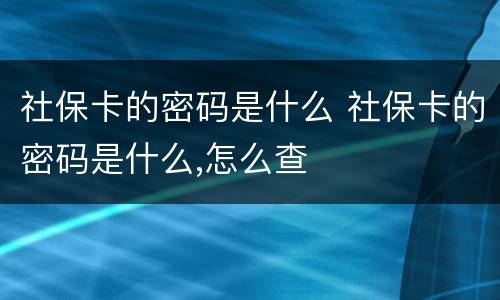 社保卡的密码是什么 社保卡的密码是什么,怎么查
