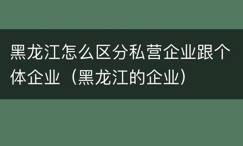 黑龙江怎么区分私营企业跟个体企业（黑龙江的企业）