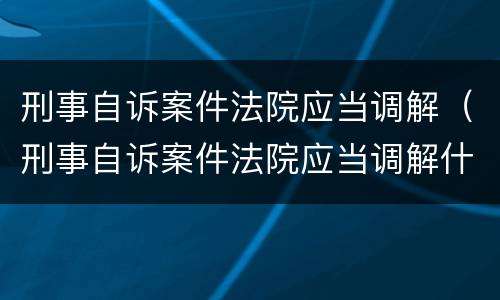 刑事自诉案件法院应当调解（刑事自诉案件法院应当调解什么）