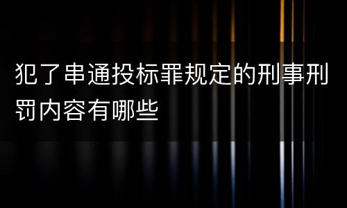 犯了串通投标罪规定的刑事刑罚内容有哪些
