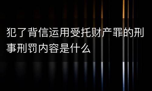 犯了背信运用受托财产罪的刑事刑罚内容是什么