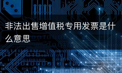 非法出售增值税专用发票是什么意思