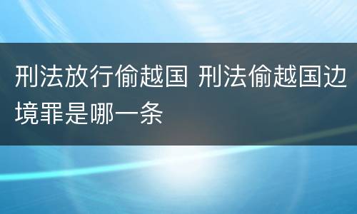 刑法放行偷越国 刑法偷越国边境罪是哪一条