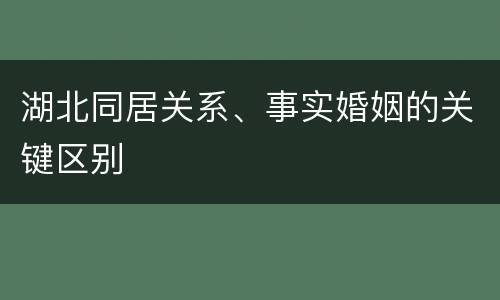 湖北同居关系、事实婚姻的关键区别